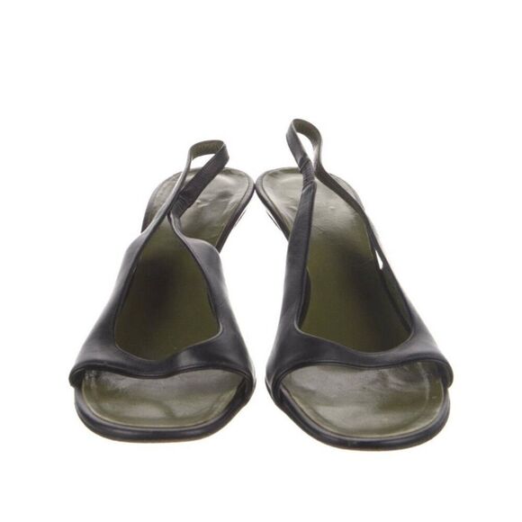 Gucci Authentic Black Olive Green Leather Medium Heel Sling Black Sandals 5 B - Picture 3 of 8